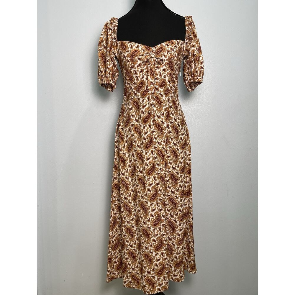 NWT Faithfull The Brand Juniper Paisley Midi Dress Puff Sleeve Sweetheart Size 6 - Picture 2 of 10